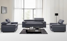 Contemporary Grey Italian Leather Sofa Set with Adjustable Headrest Contemporary Grey Italian Leather Sofa Set with Adjustable Headrest