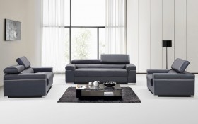 Contemporary Grey Italian Leather Sofa Set with Adjustable Headrest