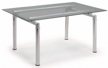 Tempered Glass Dining Table with Chromed Metal Legs