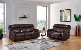 Brown Upholstered Reclining Three Piece Sofa Set Traditional Style