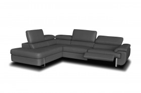 Dark Grey Top Grain Leather Sectional Sofa with Motion Headrest Made in Italy