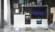 Modern White Wall Unit with Stripe Design and Lightning Modern White Wall Unit with Stripe Design and Lightning