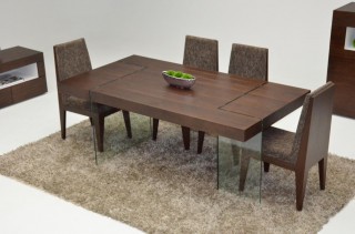 Tobacco Wood Contemporary Rectangular Dinette with Glass Legs