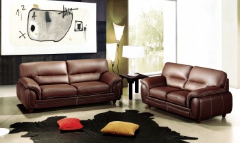 Chocolate Brown Leather Three Piece Living Room Set