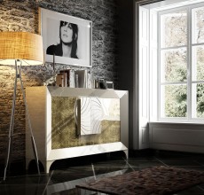 Light Beige High Gloss Buffet with Golden Accent Light Beige High Gloss Buffet with Golden Accent