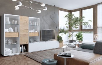 Elegant White Wall Unit with Glass Shelves Elegant White Wall Unit with Glass Shelves