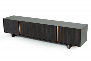 Elegant Ebony TV Stand with Rosegold Stainless Steel Edge