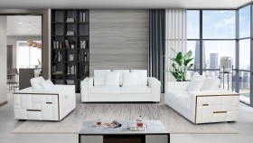 Modern White Upholstered in Italian Leather Sofa Set