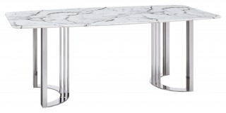 Natural White Marble Top and Chrome Legs Dining Table