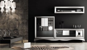 Matte Black and Silver Living Room Wall Unit and Entertainment Center