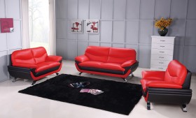Multi-Toned Contemporary Leather Sofa Set with Metal Legs