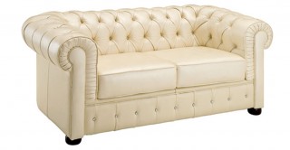 Ivory Italian Leather Sofa Set with Buttons