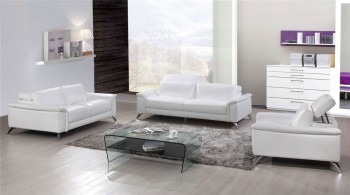 Gorgeous White Top Grain Leather Three Piece Living Room Set