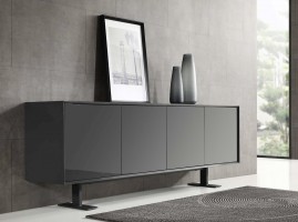 Modern High Gloss Dark Grey Buffet with Metal Base