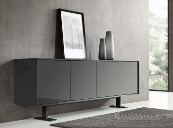 Modern High Gloss Dark Grey Buffet with Metal Base Modern High Gloss Dark Grey Buffet with Metal Base