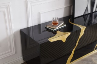 Elite Black TV Stand with Gold Painted Accents