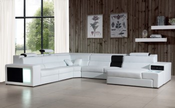 Extra Large Leather Sectional Sofa with Attached Corner Table