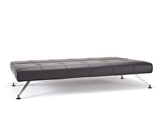 Contemporary Tufted Black Leather Sofa Bed on Chrome Legs