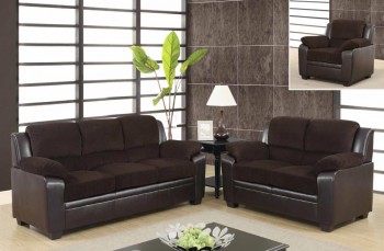 Contemporary Two-Tone Sofa Set Upholstered In Chocolate Corduroy