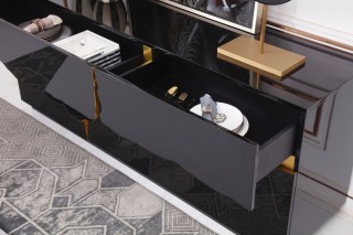 Elite High Gloss Black Buffet with Champagne Gold Accents