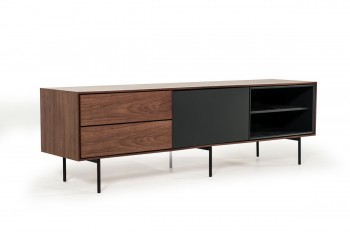 Elite Walnut and Charcoal Grey TV Stand with Metal Legs