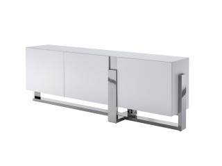 Glamorous Matte White Buffet with Crystal Frosted Glass Top