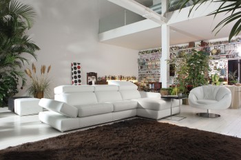 Simple Clean Design White Top Grain Italian Leather Sectional