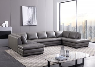 Graceful Curved Sectional Sofa in Leather