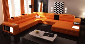 Extra Large Contemporary Sectional Sofa in Copper with End Table