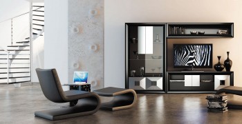 Modern Matte Black and Silver Wall Unit and Entertainment Center