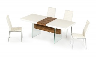 White and Walnut Floating Extendable Dining Table