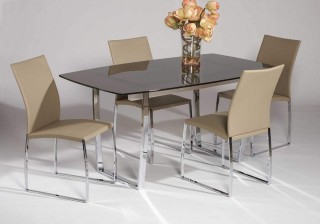 Contemporary Metal and Glass Top Leather Dining Room Design