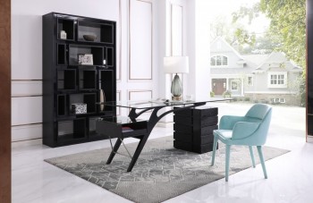 Contemporary Black Ash Desk with Glass Top