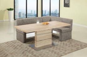 Extendable in Wood Fabric Seats Dinner Table and Nook