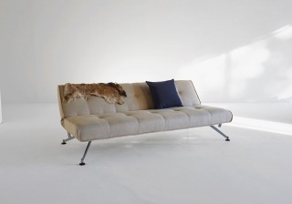 Khaki Sofa Bed Convertible with Chrome Legs