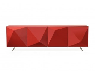 Red Buffet with Designed Doors and Pure Glass Top