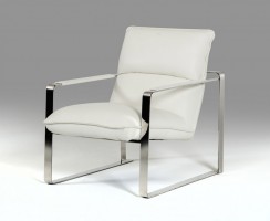 Modern White Leather Lounge Chair with Steel Frame