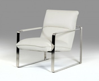 Modern White Leather Lounge Chair with Steel Frame