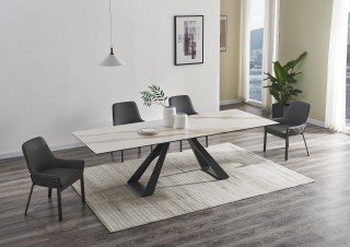 Stylish Rectangular Top Leather Modern Dining Set