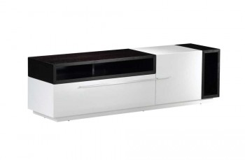 TV030 White Gloss Finished TV Stand with Dark Oak Compartments