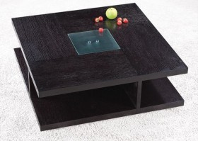 Square Black Wood Coffee Table with Glass Center