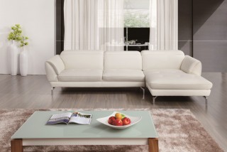 Top Grain Purple or Off White Sectional Sofa Tufted Seats