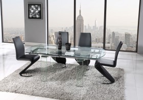 Gorgeous Extendable Floating Table with Black Leather Chairs