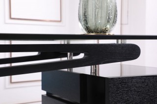 Contemporary Black Ash Desk with Glass Top