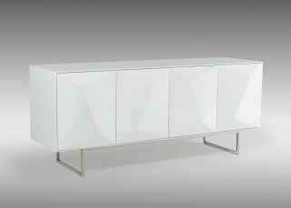 Spacious White High Gloss Buffet with Stainless Steel Legs