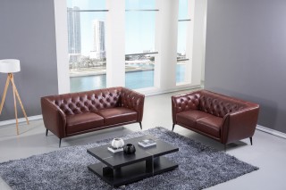 Brown Leather Contemporary Living Room Set with Metal Legs