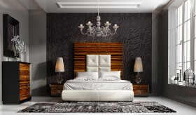 High-class Leather High End Bedroom Furniture Sets in Walnut