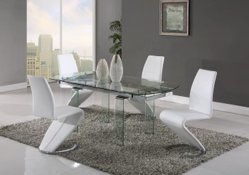 Urban Transparent Glass Table with Curved White Leather Chairs