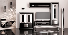 Elite Matte Black and Silver Wall Unit and Entertainment Center
