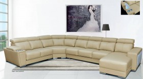 Cream Italian Leather Extra Large Sectional with Cup Holders